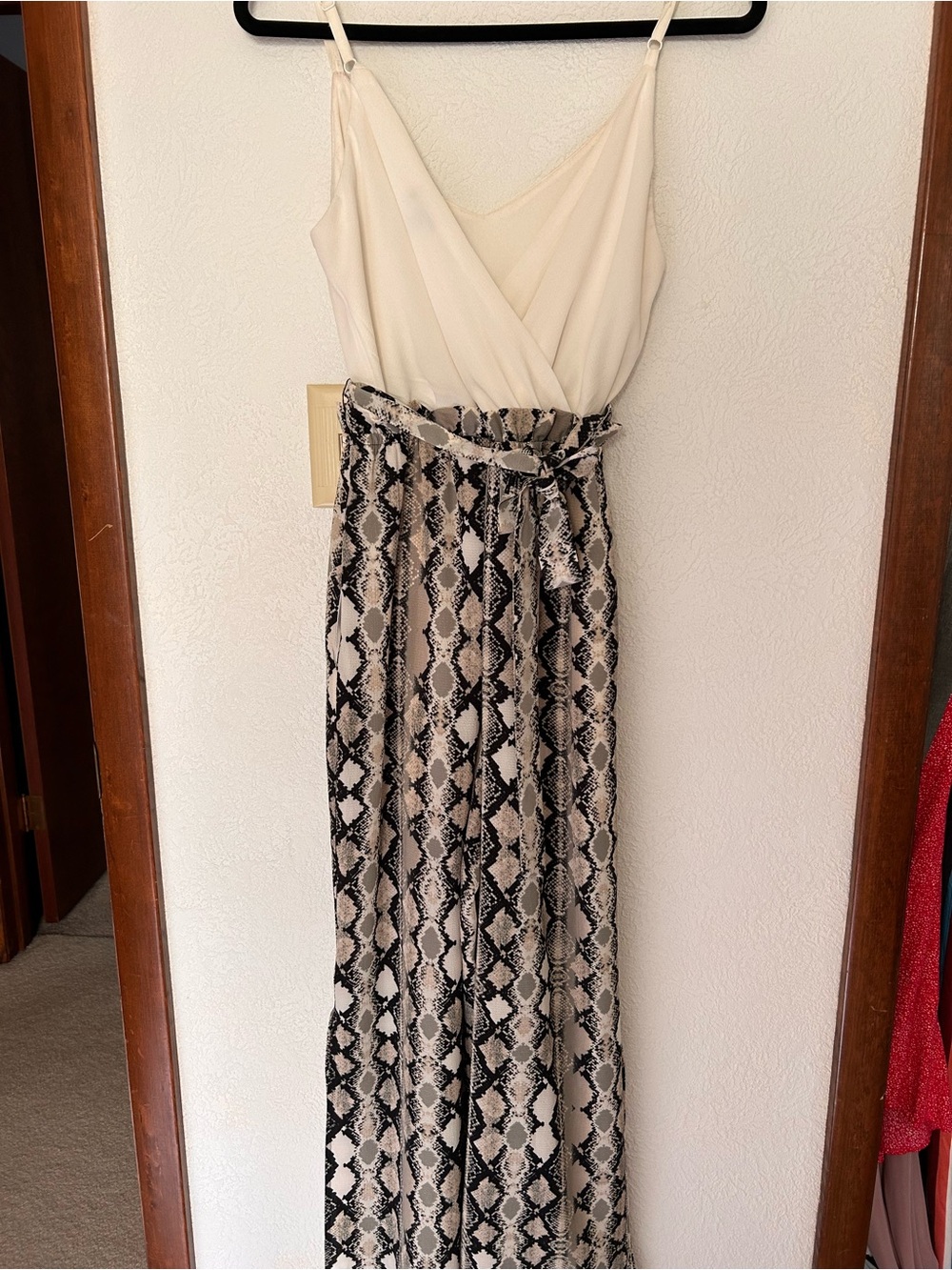 Ivory and Snake-Print Sleeveless Maxi jumpsuit